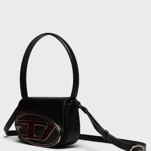 Diesel 1dr black logo plaque shoulder bag